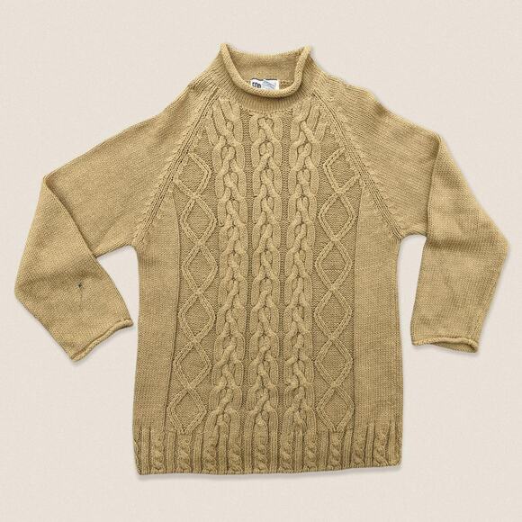 Vintage 80s Grandma Tan Mock Neck Sweater 3/4 sleeve forenza - Size Medium - Picture 1 of 4